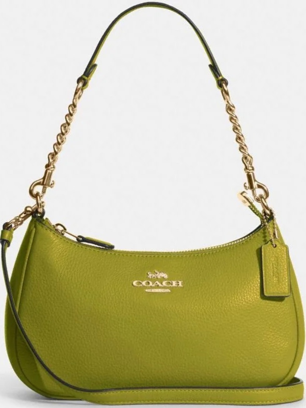 Coach Teri Lime Green Leather Crescent Shoulder Bag with Gold Hardware